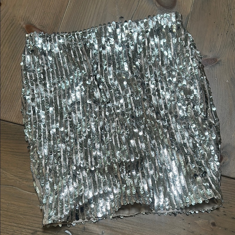 Silver Sequin Mini Skirt